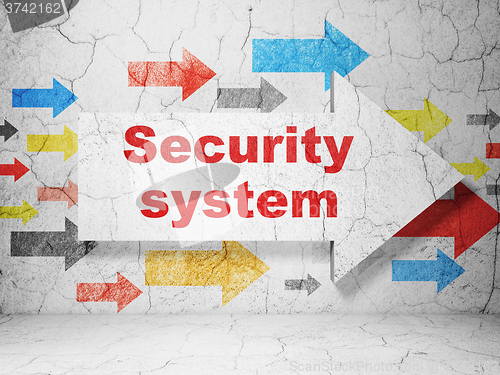 Image of Security concept: arrow with Security System on grunge wall background