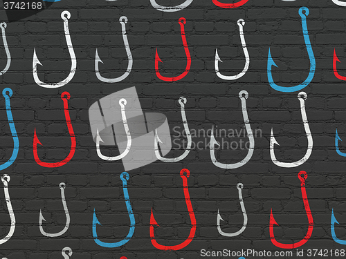 Image of Privacy concept: Fishing Hook icons on wall background