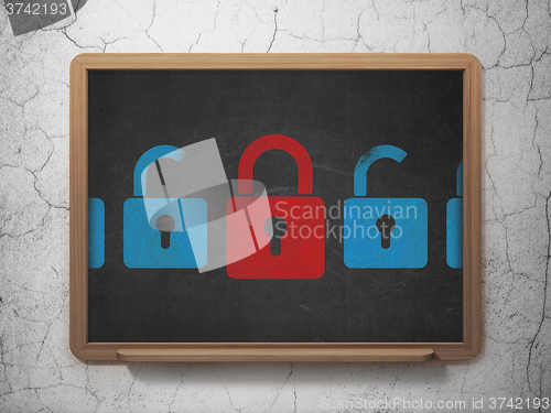 Image of Security concept: closed padlock icon on School Board background
