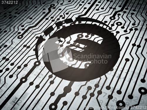 Image of Banking concept: circuit board with Euro Coin