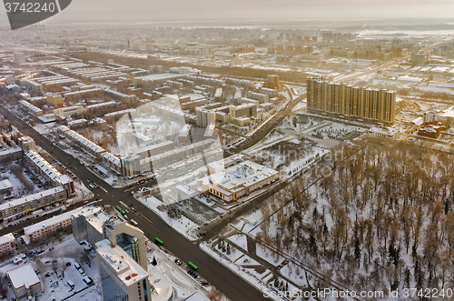 Image of Aerial view on city quarters in Tyumen. Russia