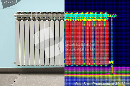 Image of Infrared Thermal and real Image of Radiator Heater in house
