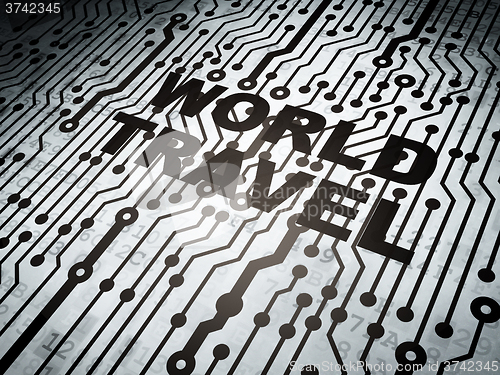 Image of Tourism concept: circuit board with World Travel