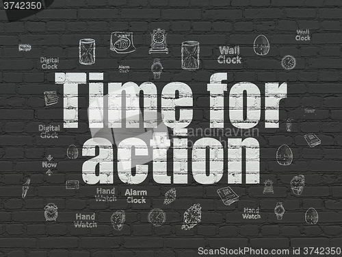 Image of Time concept: Time for Action on wall background