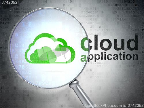 Image of Cloud technology concept: Cloud and Cloud Application with optical glass