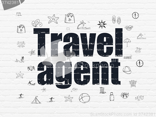 Image of Tourism concept: Travel Agent on wall background