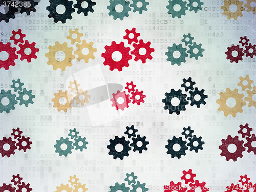 Image of Finance concept: Gears icons on Digital Paper background