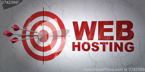 Image of Web development concept: target and Web Hosting on wall background