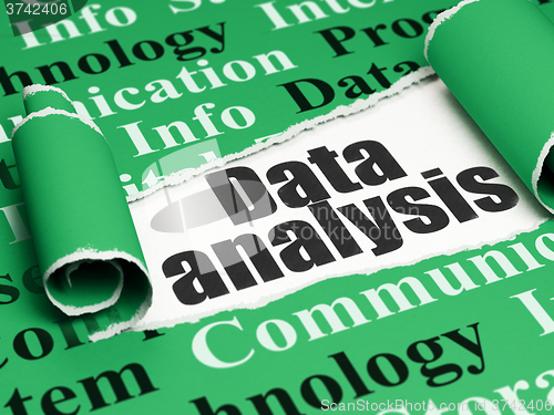 Image of Data concept: black text Data Analysis under the piece of  torn paper