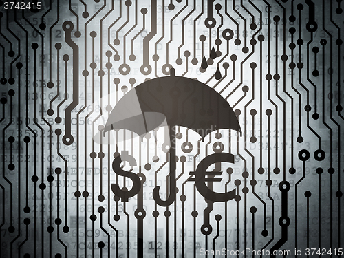 Image of Safety concept: circuit board with Money And Umbrella