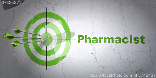 Image of Medicine concept: target and Pharmacist on wall background