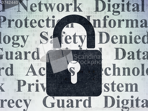 Image of Protection concept: Closed Padlock on Digital Paper background