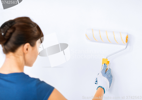 Image of woman with roller and paint colouring the wall