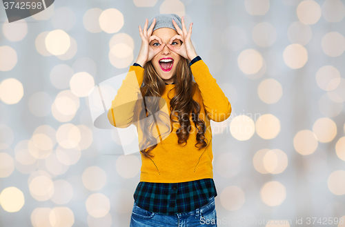 Image of happy young woman or teen girl having fun