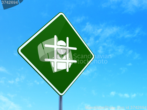 Image of Law concept: Criminal on road sign background