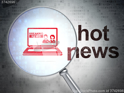 Image of News concept: Breaking News On Laptop and Hot News with optical glass