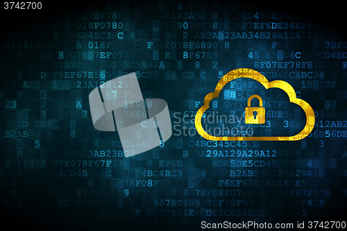 Image of Cloud networking concept: Cloud With Padlock on digital background
