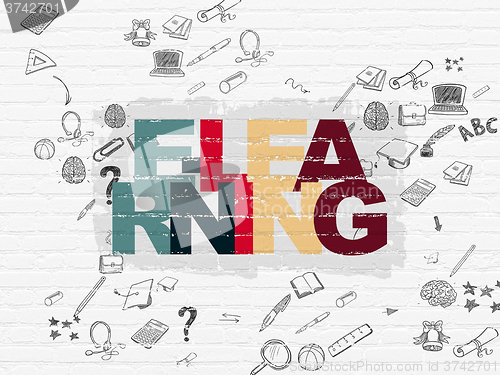 Image of Learning concept: E-learning on wall background