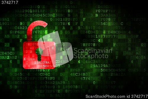 Image of Data concept: Opened Padlock on digital background