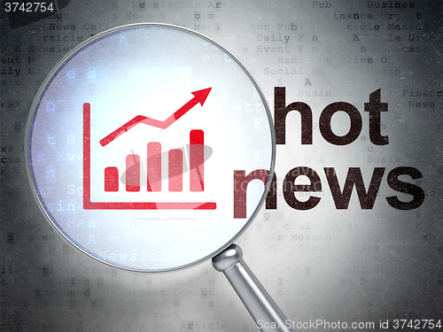 Image of News concept: Growth Graph and Hot News with optical glass