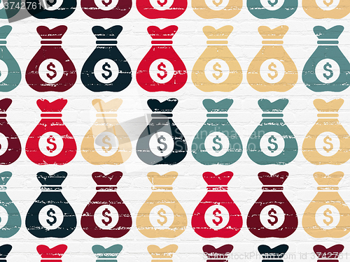 Image of Finance concept: Money Bag icons on wall background