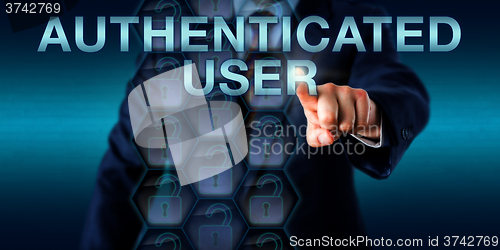 Image of Businessman Pushing AUTHENTICATED USER Onscreen