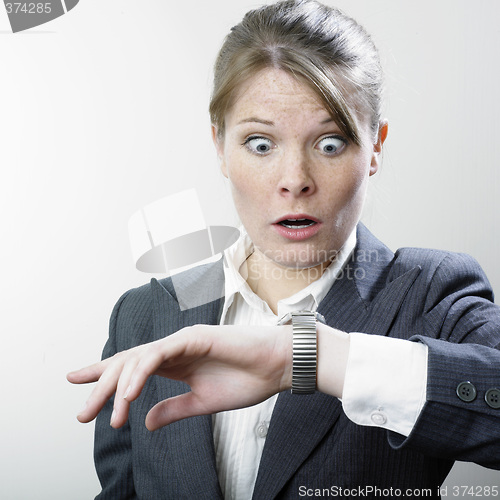 Image of Businesswoman shocked