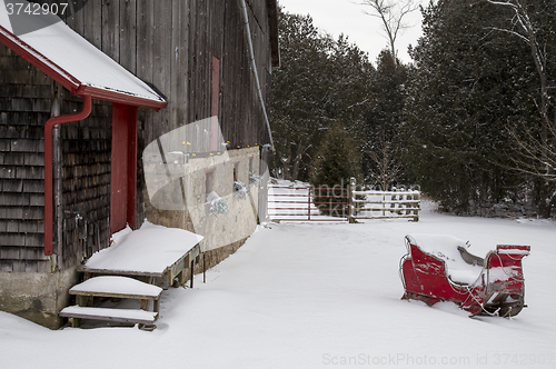 Image of Old Vintage Barn and Sleigh