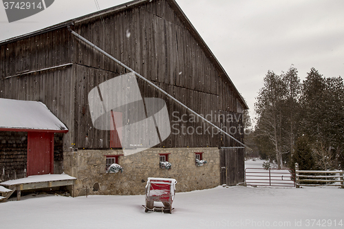 Image of Old Vintage Barn and Sleigh