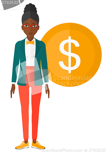 Image of Successful business woman with dollar coin.