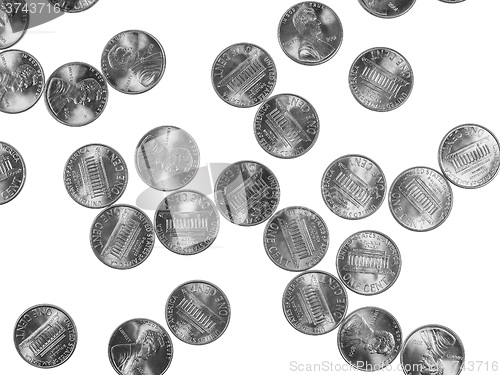 Image of Black and white Dollar coins 1 cent wheat penny