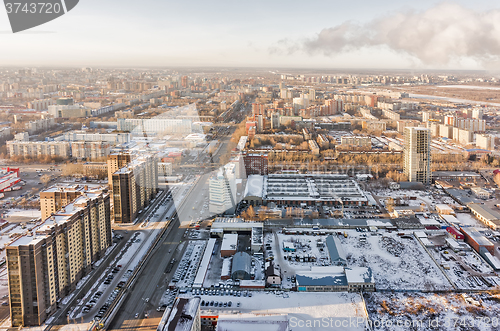 Image of Aerial view on residential district at winter