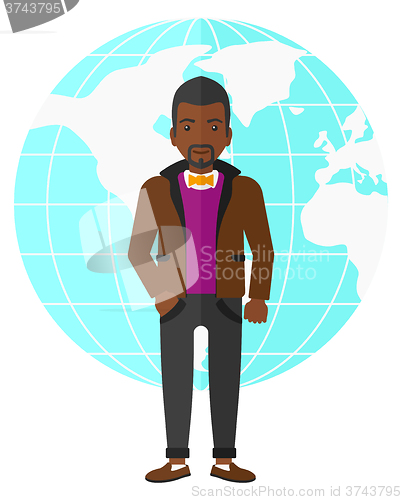 Image of Businessman standing on globe background.