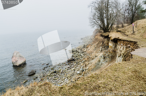 Image of North Estonian limestone shore  in a fog