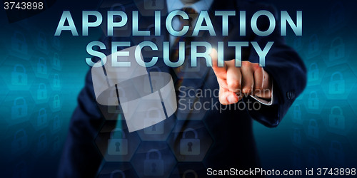 Image of Executive Pushing APPLICATION SECURITY Onscreen