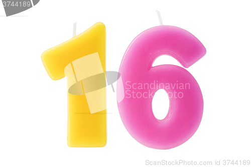 Image of Sixteenth birthday candles isolated 