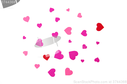 Image of close up of red and pink valentines heart shapes