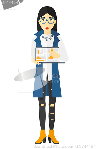 Image of Woman presenting report.