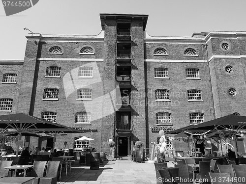 Image of Black and white West India Quay in London