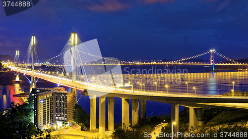 Image of Taffic Night scene of Ting Kau suspension bridge