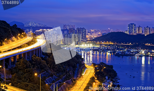 Image of Taffic Night scene of Ting Kau suspension bridge