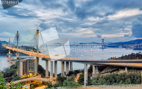 Image of Taffic Night scene of Ting Kau suspension bridge