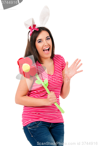 Image of Teen girl with white rabbit ears 