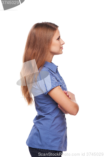 Image of Profile portrait of confident business woman looking forward