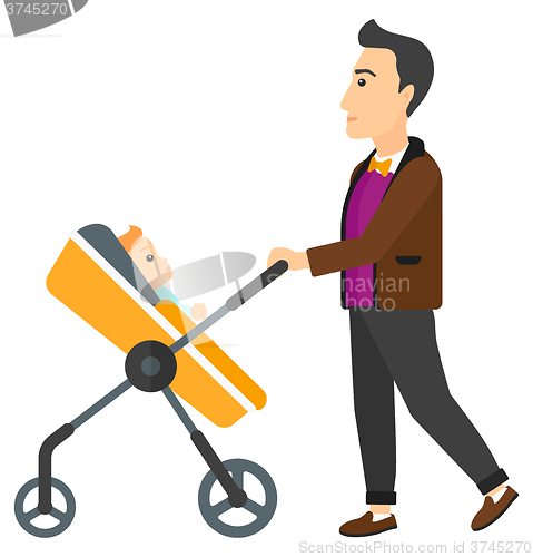 Image of Man pushing pram.