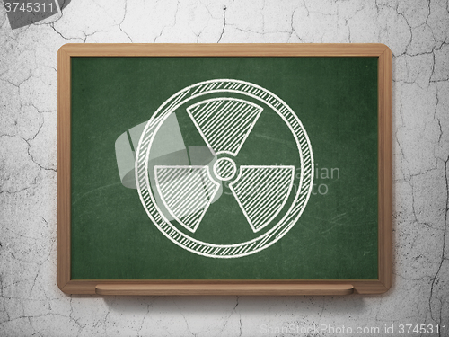 Image of Science concept: Radiation on chalkboard background