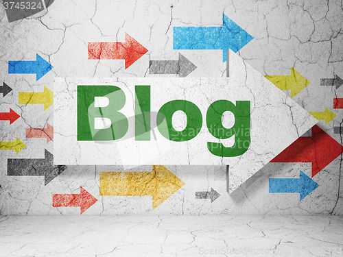 Image of Web design concept: arrow with Blog on grunge wall background