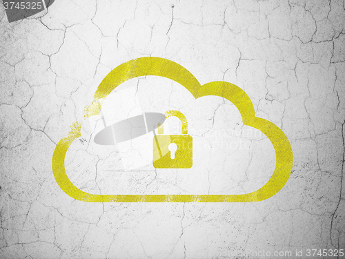 Image of Cloud computing concept: Cloud With Padlock on wall background