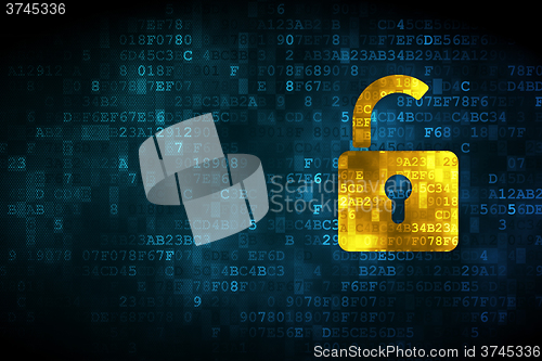 Image of Information concept: Opened Padlock on digital background