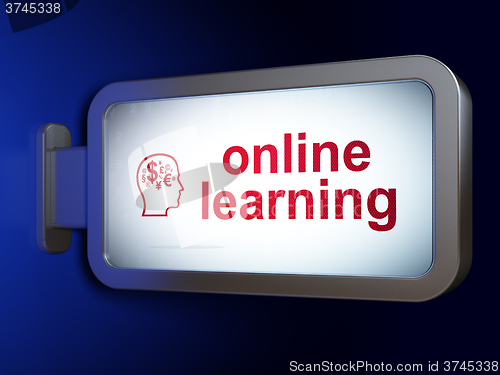 Image of Learning concept: Online Learning and Head With Finance Symbol on billboard background